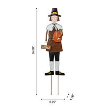 Glitzhome 36in. H Metal Thanksgiving Pilgrim Boy Yard/ Hanging Decor
