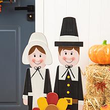 Glitzhome 36in. H Thanksgiving Wooden Pilgrim Couple Porch Decor