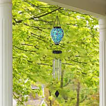 Glitzhome 37"H Solar Lighted Metal and Glass Mosaic Windchime