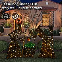 Glitzhome 3pc Lighted Halloween Witches w Cauldron Outdoor Décor