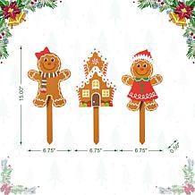 Glitzhome 3pc. Wooden Gingerbread Man Yard Stakes