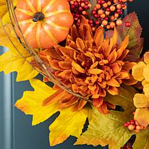 Glitzhome 4" Fall Dahlia Pumpkin, Leaf and Berry Wreath