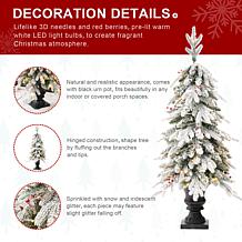 Glitzhome 4' Pre-Lit Flocked Fir Artificial Christmas Tree