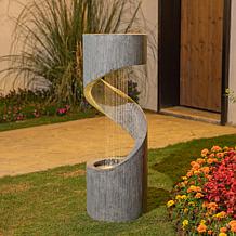 Glitzhome 40" Spiral Outdoor Polyresin Fountain w/Pump, LED Light