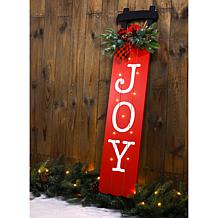 Glitzhome 40"H Lighted Wooden Sleigh JOY Porch Sign