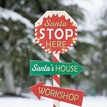 Glitzhome 41.75" H LED Wooden Yard Stake Written with Santa Stop Here