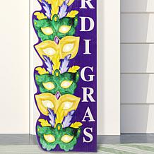 Glitzhome 41.75"H Mardi Gras Lighted Wooden Stacked Masks Porch Decor