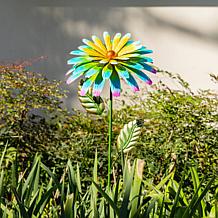 Glitzhome 41"H Blue and Yellow Garden Metal Flower Yardstake