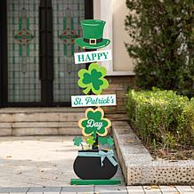 Glitzhome 42" Lighted St. Patrick's Wooden Shamrocks Porch Décor