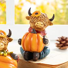 Glitzhome 4.25"H Fall Resin Highland Cow Table Decor Set of 2