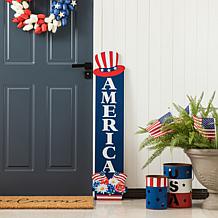 Glitzhome 42in H Patriotic Americana Wooden AMERICA Porch Decor