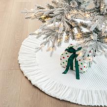 Glitzhome 48in. D Deluxe Velvet Ruffled Christmas Tree Skirt
