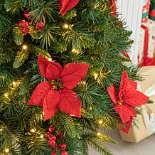 Glitzhome 4ft Pre-Lit Poinsettia Artificial Christmas Porch Tree