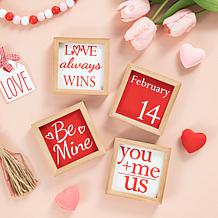 Glitzhome 4in H Set of 4 Valentine's Wooden Block Table Decor