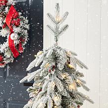 Glitzhome 5' Flocked Fir Artificial Christmas Tree with White Lights