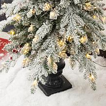 Glitzhome 5' Flocked Fir Artificial Christmas Tree with White Lights