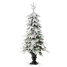 Glitzhome 5' Flocked Fir Artificial Christmas Tree with White Lights