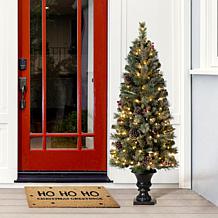 Glitzhome 5 Ft. 130-Light Flocked Pine Artificial Christmas Porch Tree