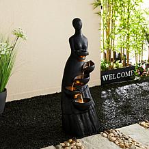 Glitzhome 5-Tiered Abstract Outdoor Fountain w/ Pump & LED Light
