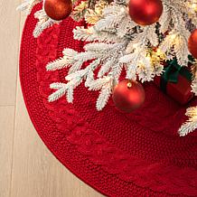Glitzhome 52" Knitted Acrylic Red Christmas Tree Skirt