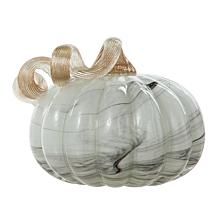 Glitzhome 5.25in. D Gray Marble Small Short Glass Pumpkin