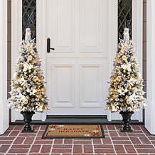 Glitzhome 5ft Poinsettia Flocked Pine Artificial Christmas Porch Tree