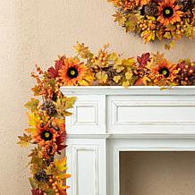 Glitzhome 6' Fall Sunflower, Maple Leaf and Berry Garland