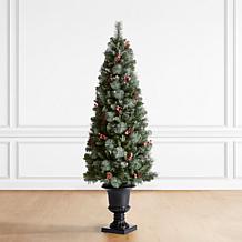 Glitzhome 6' Flocked Pine Cones and Red Berries Porch Christmas Tree