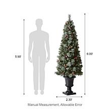 Glitzhome 6' Flocked Pine Cones and Red Berries Porch Christmas Tree