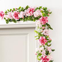 Glitzhome 6' Floral Garland with Hydrangeas, Peonies & Cherry Blossoms