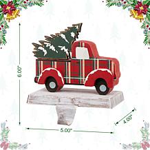 Glitzhome 6" Wooden and Metal Red Truck Stocking Holder