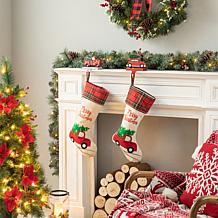Glitzhome 6" Wooden and Metal Red Truck Stocking Holder
