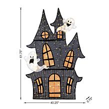 Glitzhome 61.75"H Lighted Halloween 2D Haunted House Outdoor Décor