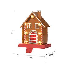 Glitzhome 6.75" H Marquee LED Metal Gingerbread House Stocking Holder