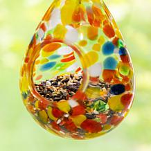 Glitzhome 6.75''H Glass Water Drop Hanging Orange Dots Birdfeeder