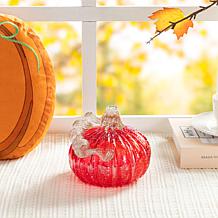 Glitzhome 6"D Fall Red Glass Pumpkin with Glitter