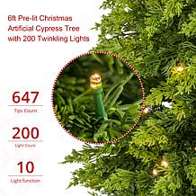 Glitzhome 6ft Pre-lit Christmas Artificial Cypress Tree with 200 Tw...