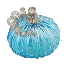Glitzhome 6in. D Blue Small Glass Pumpkin