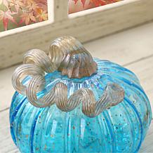 Glitzhome 6in. D Blue Small Glass Pumpkin