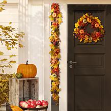 Glitzhome 72"L Fall Dahlia Pumpkin, Leaf and Berry Garland