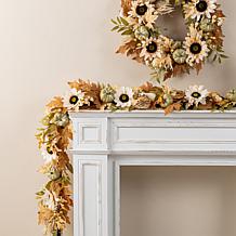 Glitzhome 72"L Fall Neutral Sunflower, Pumpkin and Leaf Garland