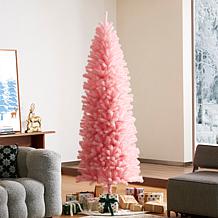 Glitzhome 7.5' Pink Pencil Tinsel Artificial Christmas Tree