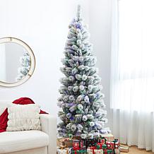 Glitzhome 7.5ft Pre-Lit Flocked Pencil Green Pine Christmas Tree