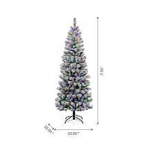 Glitzhome 7.5ft Pre-Lit Flocked Pencil Green Pine Christmas Tree
