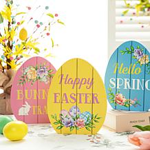 Glitzhome 7.5in H Set of 3 Easter Wooden Easter Egg Table Decor