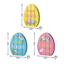 Glitzhome 7.5in H Set of 3 Easter Wooden Easter Egg Table Decor