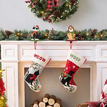 Glitzhome 7.75" Wooden and Metal Cat Stocking Holder