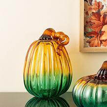 Glitzhome 7"H Gradient Turquoise Glass Pumpkin