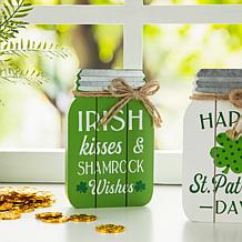 Glitzhome 7in H Set of 3 St. Patrick's Wooden Mason Jar Table decor