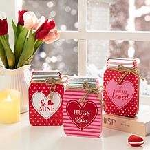 Glitzhome 7in H Set of 3 Valentine's Wooden Mason Jar Table Decor